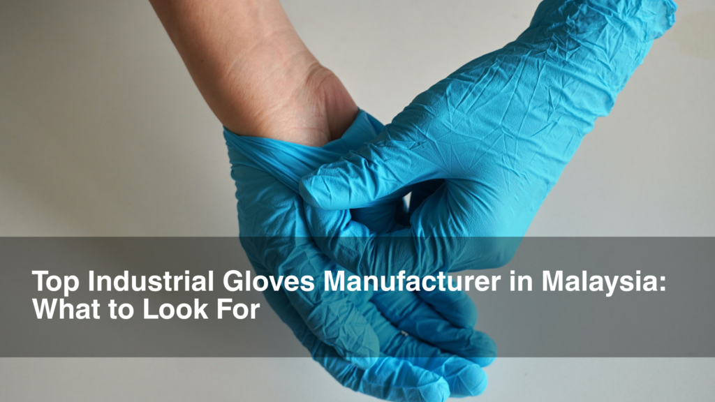 Blue latex gloves in front of grey background